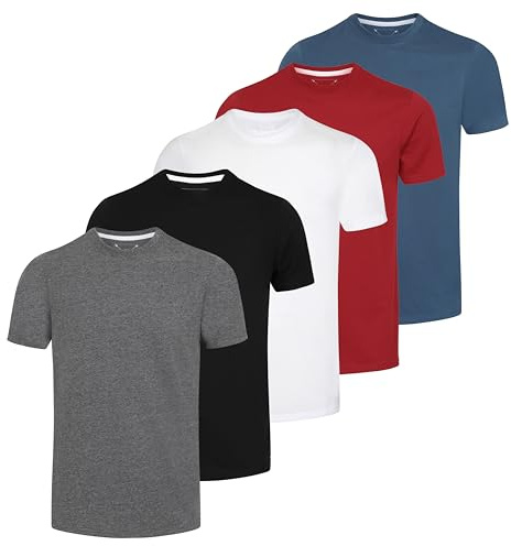 Mens Plain T-Shirts 5 Pack Short Sleeve Crew Neck Cotton Boys Undershirts Running Gym Sport Tees Workwear Workout Tees for Men (UK, Alpha, S, Regular, Regular, Basic Essentials 5 Pack)