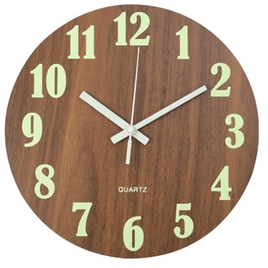 Warmiehomy Im Dunklen Leuchtende Holz Wanduhr, Moderne Wanduhr ohne Tickgeräusche, 30cm Große Wanduhren Lautlose Kinderzimmer Lernuhr für Büro,Wohnzimmer, Küche, Schlafzimmer Braun