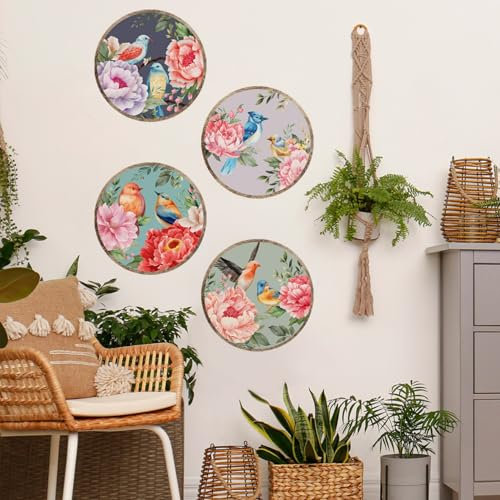 Fiori Decalcomanie murali, adesivi murali rimovibili in vinile uccelli, fiori colorati ramo colibrì decalcomanie giardino soggiorno camera da letto TV
