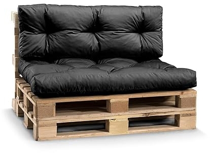 Gutekissen® Coussin de Palette Extérieur – Confort en Mousse pour Salon de Jardin, Terrasse, Balcon PPI (Coussin d'assise 120x80, Noir imperméable)