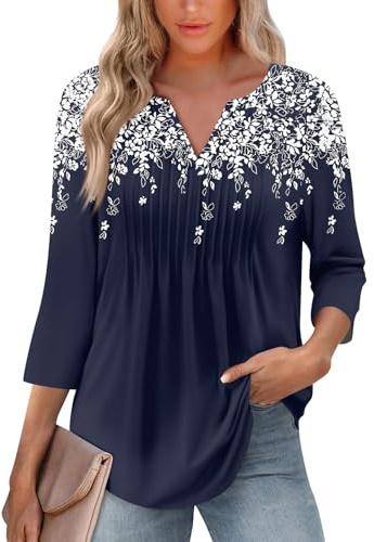 TOFOTL Camicia Donna Abbigliamento Curvy Eleganti Sportive Estiva Blusa Manica Lunga T-Shirt Cotone Righe Tops Estate a Fiori Team Bride Primaverile Maglie Cotone Donna 09-Marina XL