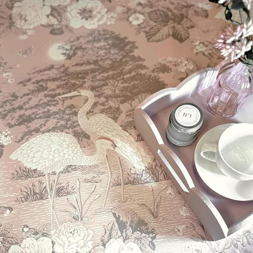 Pink Cranes Wallpaper Grey White Trees Floral Leaf Birds Belgravia Feature Wall