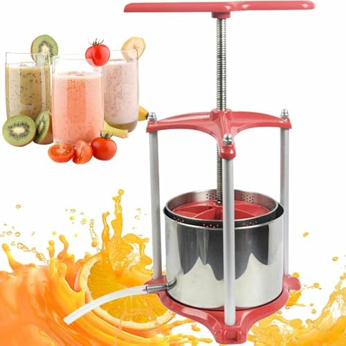 Prensa De Vino De Fruta, Trituradora De Uva De Acero Inoxidable De 5.5L Con Manija En T De 40 Cm Y Bolsa De Filtro, Juguadora Extractor Lento Jugo De Fruta De Mano Para Al Aire Libre, Cocina, Hogar
