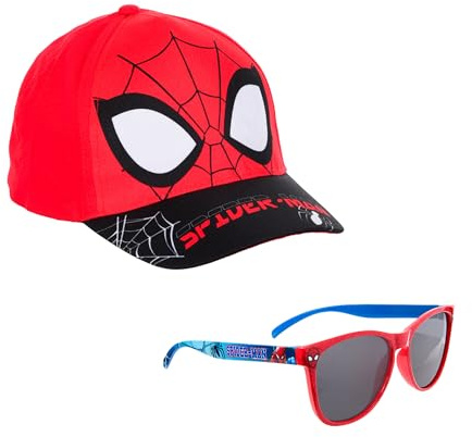 Marvel Spider Man Gorra y Gafas de Sol para Niños, Gafas de Sol Protección UV, Gorro de Beisbol Infantil | Rojo