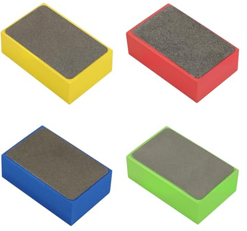 Kongkee 4Pcs Diamond Hand Polishing Pads, Tile Polishing Pad, Diamond Sanding Blocks, 60/100/200/400 Grit Sanding Block Foam Backing for Tile Glass Stone Marble Granite Ceramics Metal Wet&Dry