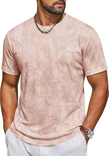 Runcati Mens Short Sleeve Crew Neck T-Shirt Tie Dye Casual Graphic Shirt Hipster Stretchy Tee Tops Light Pink