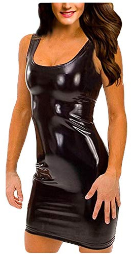 Women's Wetlook Dress Long Sleeve Patent Leather Party Dress with Zip Sleepwear Clubwear Tight Clothing Party Clothing Motorcycle Body One Piece with Leg Cut-Out Bodysuit, Q1 black, 5XL