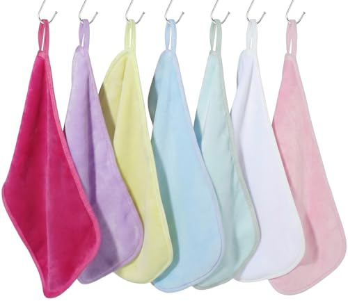 Lanjue Lot de 7 chiffons démaquillants en flanelle doux et réutilisables, 40 x 19 cm, chiffons de nettoyage pour un démaquillage quotidien en douceur (rose, blanc, violet, vert, bleu, rouge, jaune)