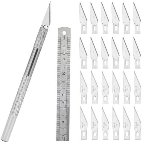 JYXNU Juego de Cuchillos Precisión, Cortador De Precisión, Cutter Modelismo Profesional de Acero Inoxidable con 40 Cuchillas de Recambio+regla, Cuchillo Artesanal para Cortar y Tallar
