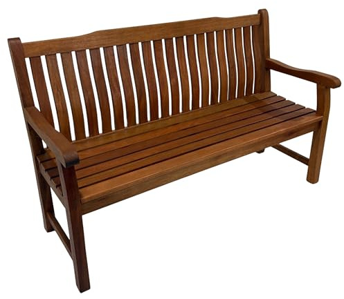 BrackenStyle Boston 3 Seat Curved Back Wooden Garden Bench - 150cm Outdoor Patio Seating – Durable Hardwood Furniture Ergonomic Comfy Backrest with Arm Rests - Brown Finish