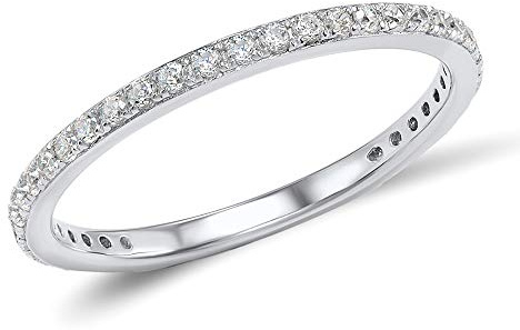 namana Schmaler Sterling Silber Ring für Damen. Bandring mit Zirkonia-Edelsteinen. 925 Sterlingsilber Ringe für Frauen mit Zirkonia Steinen. Ring Größe 54