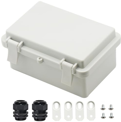 Zulkit IP65 Waterproof ABS Plastic Electrical Box - Hinged Shell, 2 Cable Glands, 5.9 x 3.9 x 2.8 inch