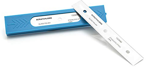 GLASS POLISH Grattoir 150mm Pack de 25 Lames en Acier Inoxydable à Double Tranchant, Lames Remplaçables Ultra-Aiguisées de 0,20mm pour Grattoir SCRATCHLESS ou Modèles Compatibles - GP15043