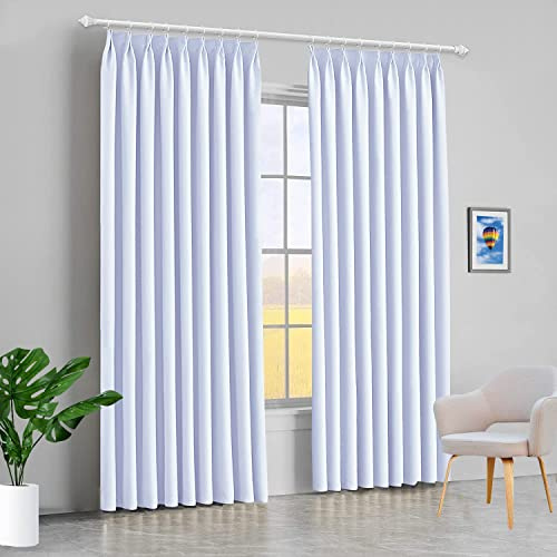 Room Darkening Blackout Double Pinch Pleat Window Curtains with Hooks and Tie Back (Pure White, 60 Inch by 108 Inch- 1 Panel)