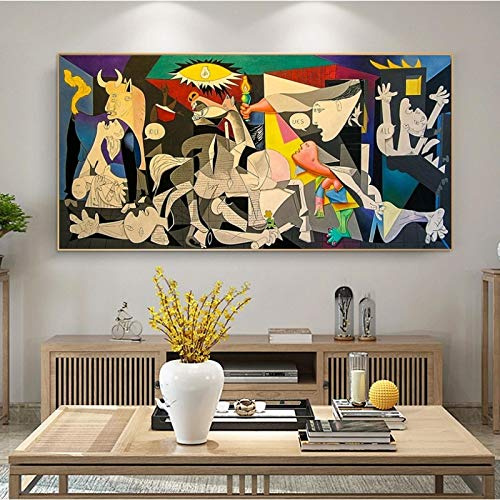 Jianghu Art Guernica By Picasso Cuadros grandes sobre lienzo - Famosas reproducciones de pinturas al óleo Obra de arte Impresiones en lienzo Giclee modernas 35x72cm (14x28in) con marco