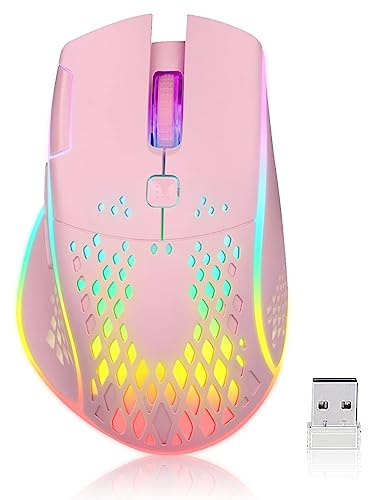 VEGCOO Gaming-Maus, programmierbare kabelgebundene Gaming-Maus mit Doppelklick-Taste, RGB-LED-Leuchten, ergonomische Maus, 6-stufig einstellbare DPI-PC-Gaming-Mäuse, optische Maus, für Laptop(Rosa)