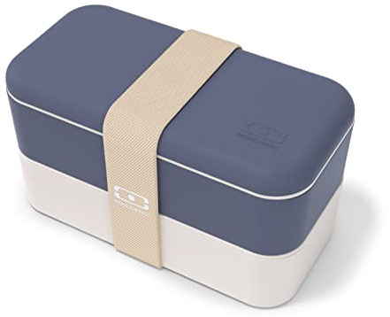 monbento - Bento Box MB Original Natural with Compartments Made in France - 2 Tier Leakproof Lunch Box for Work/School Lunch Packing - BPA Free - Food Grade Safe Food Containers - Blue