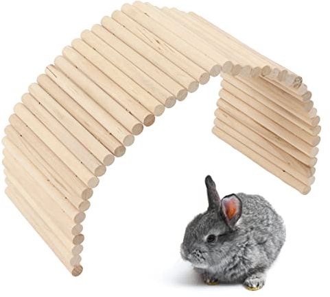 Tnfeeon Pet Hideout Bridge,Wooden Rodents Chewing Climbing Tunnel Small Animal Bendy Bridge Ramp Hut Hideout for Guinea Pigs Ferrets Hedgehogs Chinchillas and Other Rodents