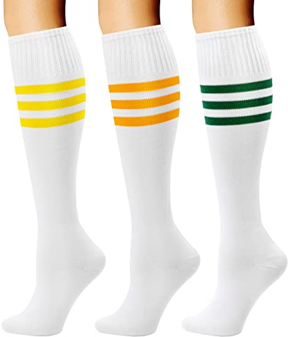 DRESHOW 3 Paia Calzini Alti Al Ginocchio Colorati Calzini Al Ginocchio Alti Da Strega Casual Calzini Da Calcio A Righe Per Uomo Donna