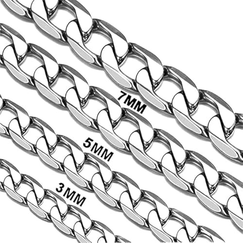 Daisy Philip 3mm 5mm 7mm 9mm CURB Mens Necklace Silver Chain Cuban - Stainless Steel Jewellery - Neck Link Chains for Men Man Women Boys Kids (50cm*9mm)