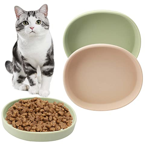 Towviy 2 Stück Futternapf für Katzen, Bunte Katzennäpfe Futterschale flach Katzennapf Wasser Fütterung Schüssel Katzenfutter Wasserschale für Hunde Katzen Hasen(Aprikosengelb Lichtgrün)