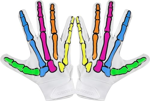 Glorious Traders Youth Football Gloves American Wide Receiver Football Gloves for Adult Men Women & Boys with Super Sticky Silicone Grip Palms Ultimate Performance Booster (White, Youth Large)