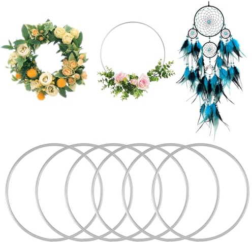 Anelli in metallo per fai da te, 6 pezzi, 15 cm, in argento, per acchiappasogni, in metallo, per fai da te, decorazione da parete, per matrimonio