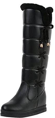 Bottes d'hiver doublées pour femme - Bottes de neige imperméables en cuir synthétique - Bottes hautes - Bottes à enfiler - Bottes longues - Bottes d'équitation - Bottes d'hiver thermiques, Noir , 39