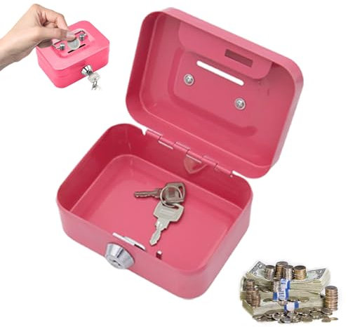 Petite Caisse Forte, Caisse à monnaie, 11,5 x 8,5 x 5,8 cm, Caisse en Acier Tirelire avec Fente pour Pieces, Coffre fort, Élégante caisse à monnaie, Caisse avec Serrure à Clé (Rose)