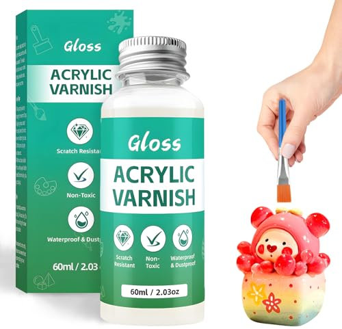 dellyy Vernice per Argilla asciutta all'Aria 60ml con 1 Pennello, Lucida Air Dry Clay Glaze,Glassa di Argilla a Secco ad Aria per Ceramica, Legno,Gesso, per Prevenire Screpolature