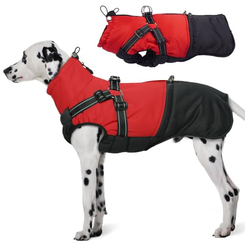 Hjumarayan Cappottino Cane Invernale - Cappotto con Pettorina Cappotti Cane Taglia Media Piumini con Cerniera per Cani Giubbotto Resistente all’Acqua, Rosso XL