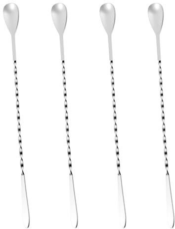 4 cucchiai da bar, cucchiai da cocktail, manico in acciaio inox con manico lungo, cucchiaio per cocktail bar, caffè, gin e shaker, motivo a spirale di alta qualità per una miscelazione efficiente