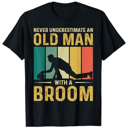 Never Underestimate An Old Man With A Broom Retro Curling T-Shirt