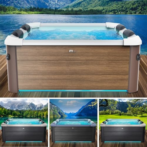 BRAST Whirlpool MSpa Frame - Oslo Sapphire & Amber mit Fester Außenwand | 160x160x65cm - 180x180x65cm | 5 Modelle | LED-Beleuchtung | 6 Personen | Ganzjähriger Einsatz Winterfest | Amber