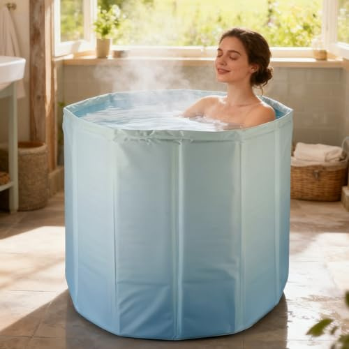 YYW Foldable Bath Tub for Adults, Large Foldable Cold Plunge Tub for Recovery, Collapsible Ice PlungeTub Suitable for Home Outdoors Gyms (Gradient Blue Insulation Set, 31.5 in)