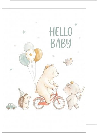 Edition Seidel Premium XXL carte de naissance avec enveloppe. Carte de vœux format DIN A4 avec texte en anglais pour bébé bienvenue hello (34700 A4-E1005)