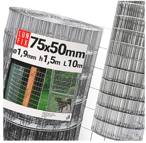 LUN FIX Rete per voliera in acciaio zincato, 75 x 50, Ø 1,9 mm, 1,5 m x 10 m, rete metallica per conigli, rete metallica saldata, griglia per arvicole, per giardino, recinzione a rete