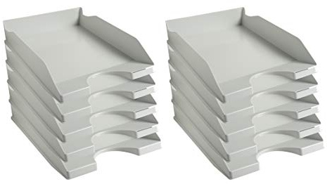 Exacompta - Réf. 12306D - Lot de 10 corbeilles à courrier ECOTRAY - dimensions utiles 34 x 25 x 6,5 cm - pour documents au format A4+ - couleur gris - certifié Ange Bleu