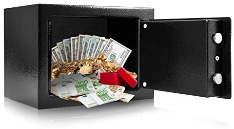 Cassaforte di sicurezza in acciaio, durevole, pratica e resistente, in acciaio ad alta sicurezza, con chiave, per denaro e contanti, con 2 chiavi, per casa, ufficio, hotel, colore nero, nero