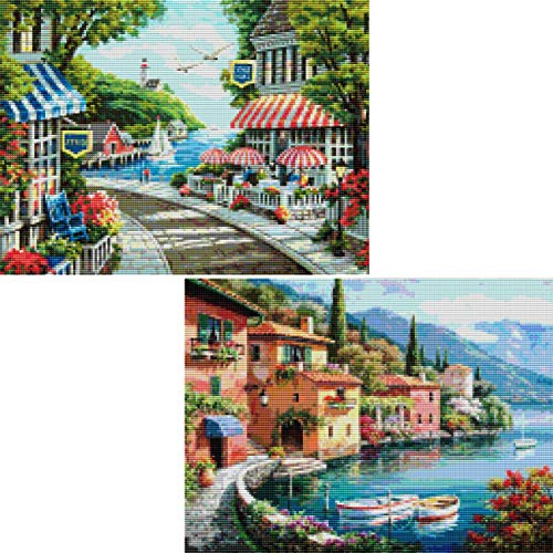 Ginfonr 5d DIY Diamond Painting Diamantmålning Medelhavet Och Europeiskt Landskap Full Borr Efter Nummer Kit, Landskapsmålning Med Diamanter Konst Hantverk Broderi Strass Dekor (30x40cm, 2 Pack)
