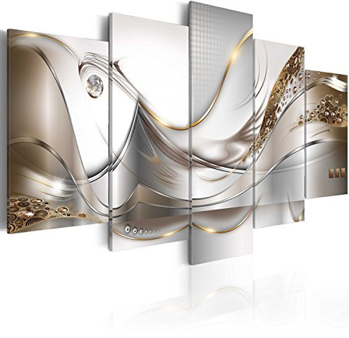 B&D XXL - Tableau Acoustique Abstrait 200x100 cm 5 Parties - Décoration Isolation Phonique Bureau Chambre Panneau Insonorisant Impression sur Toile - Abstrait Glamour Argent a-A-0004-b-o