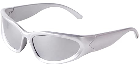 Ggpyyon Sport-Sonnenbrille für Herren und Damen, Laufen, Radfahren, Angeln, Fahren, Golf, UV400-Schutz, Silber/Silber verspiegelt