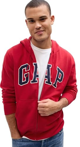 GAP Men's Logo Heritage Hoodie Hooded Full Zip Sweatshirt, Red Apple, L
