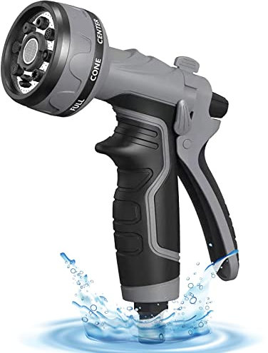 Hose Pipe Spray Gun,Upgrade Garden Hose Spray Gun,8 Adjustable Watering Patterns Garden Hose Nozzles & Spray Guns, Hose Nozzle Suitable for Watering Plants/Washing Cars/Showering Pets(Grey)
