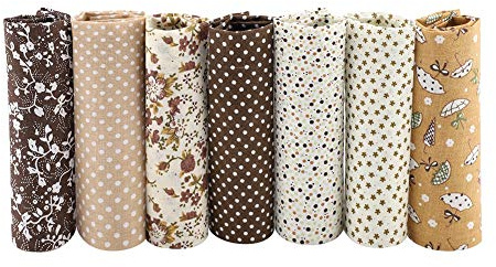 Tomotato Lot de 7pcs Patchwork Coton Tissu, Carrés de Coton 25 * 25cm Différents motifs pour patchwork, couture, loisirs créatifs(Brun)