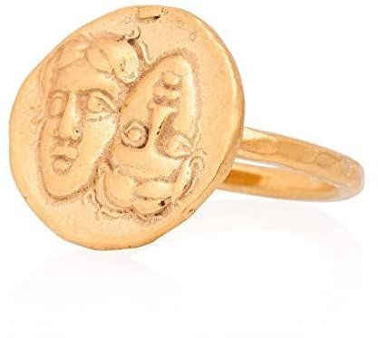 Doppelseitiger Münzring, Antiker römischer Münzring, Signet-Münzring. 24K vergoldeter antiker griechischer Silberring. Münzring aus 925er Sterlingsilber.