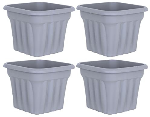 TENLITE [Pack Of 4] - 40cm Square Planter Upcycled Grey Flower Pot Containers with Drainage Holes Perfect For Indoor/Outdoor Use – Made in UK (40.00 x 40.00 x 30 cm, 25L Litre Approx)