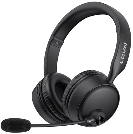 LEVN Bluetooth Headset with Microphone, Wireless Headset with Mic & Mute Button, 60 Hrs Working Time, Noise Cancelling Bluetooth Headphomes 5.3 Multipoint Connect to Cell Phone/Mobile/Laptop/Tablet/PC