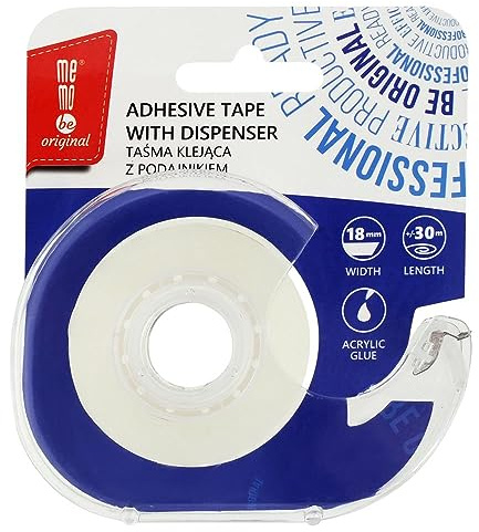 Amex MemoBe Klebeband - Transparente Allzweckband - Schule Büro Arbeit - Klebefilm beständig haltbar - klarer Tesafilm mit Akrylkleber - Mehrzweck Klebe Rollen - 18mm x 30m mit Blisterschale