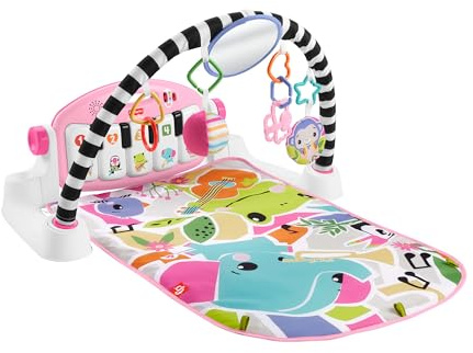Fisher-Price HWY61 Aktivitätsmatte für Babys Glow and Grow Kick & Play Piano Gym, tragbares Musikspielzeug mit intelligentem Schrittlernen, ab 0 Monaten, Rosa, englische Version Queens